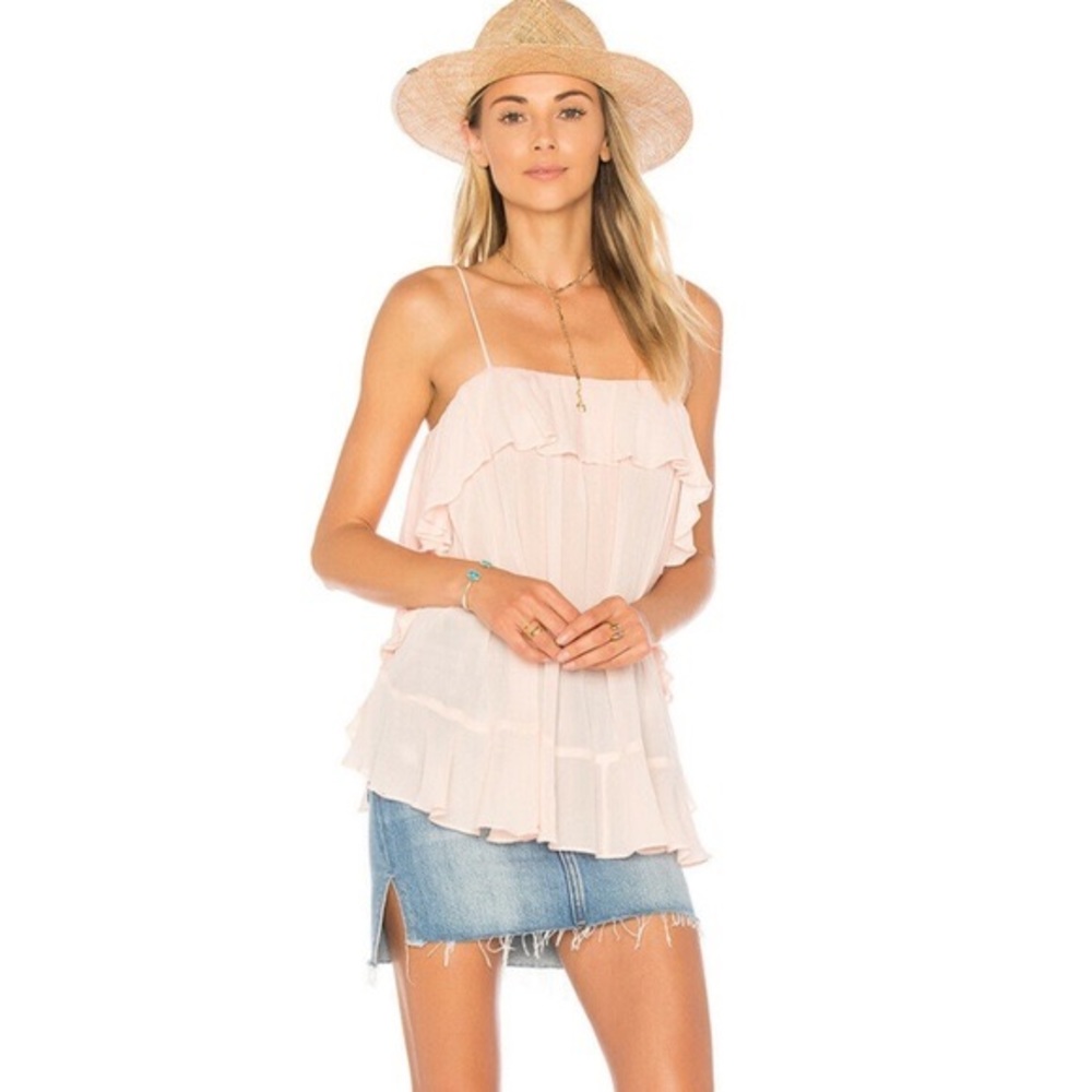 Free People Pale Pink Ruffle Tiered Spaghetti Strap Top